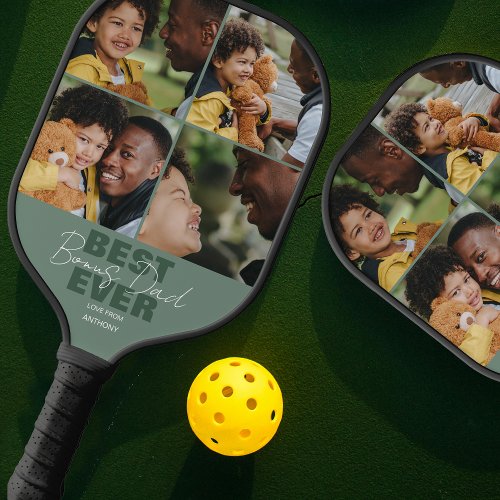 Modern Best Ever Bonus Dad  Photo Collage Pickleball Paddle