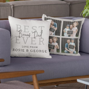 Modern Best Ever Bonus Dad Photo Collage Throw Pillow