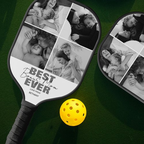 Modern Best Ever Bonus Mom  Photo Collage Pickleball Paddle