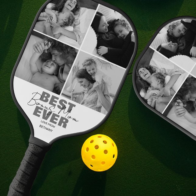 Modern Best Ever Bonus Mom | Photo Collage Pickleball Paddle (Creator Uploaded)
