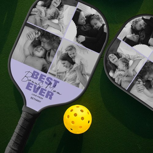 Modern Best Ever Bonus Mom  Photo Collage Pickleball Paddle