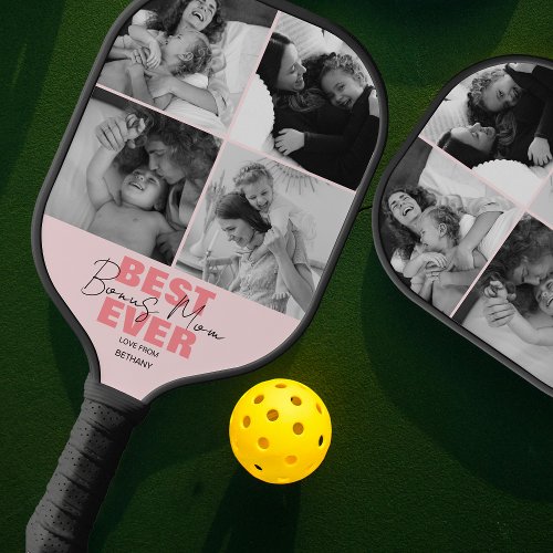 Modern Best Ever Bonus Mom  Photo Collage Pickleball Paddle