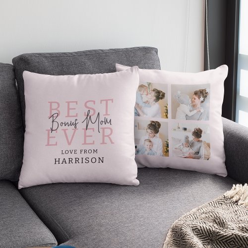 Modern Best Ever Bonus Mom  Photo Collage Throw Pillow