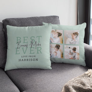 Modern Best Ever Bonus Mom   Photo Collage Throw Pillow