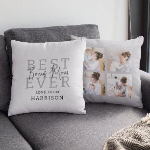 Modern Best Ever Bonus Mom Photo Collage Throw Pillow
