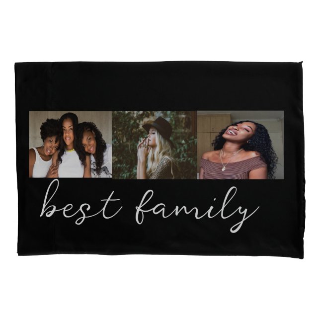Modern Best Family Photo Collage Black  Pillow Case (Front)