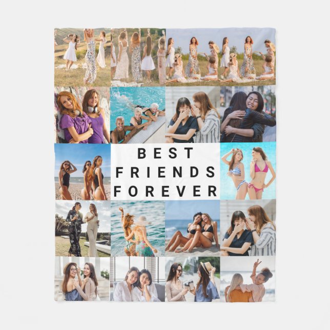 Modern Best Friend Forever Custom 18 Photo Collage Fleece Blanket (Front)