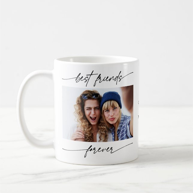 Modern Best Friend Forever Photo Script Typography Coffee Mug (Left)