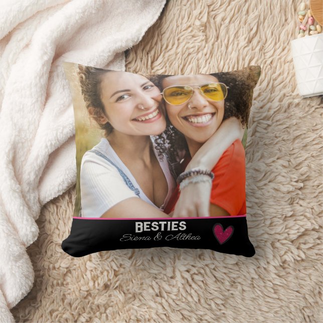 Modern Best Friend Photo and Name Throw Pillow (Blanket)