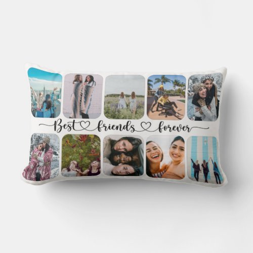 Modern Best Friends 10 Photo Template Lumbar Pillow