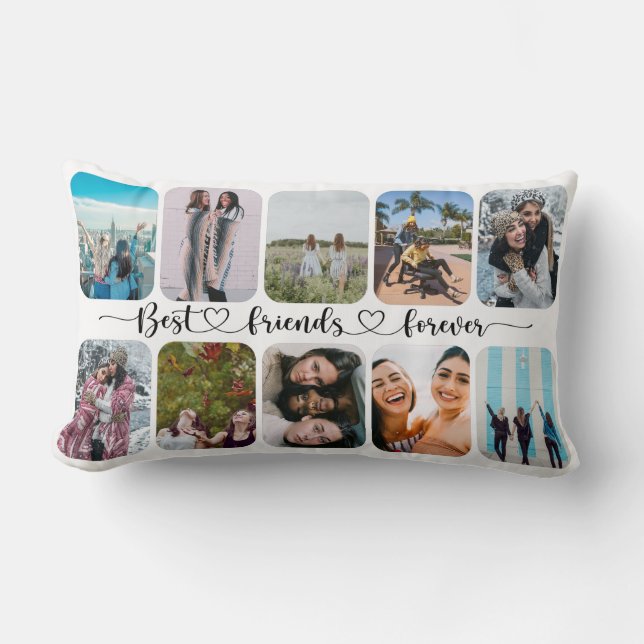 Modern Best Friends 10 Photo Template Lumbar Pillow (Front)