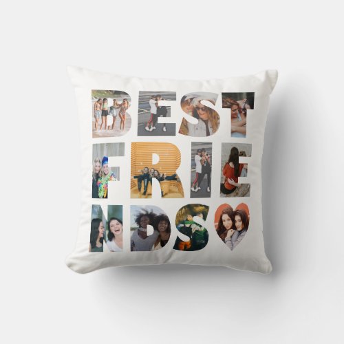 Modern Best Friends 12 Photo Collage BFF Besties Throw Pillow