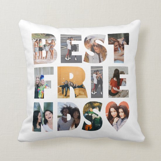 Modern Best Friends 12 Photo Collage BFF Besties Throw Pillow