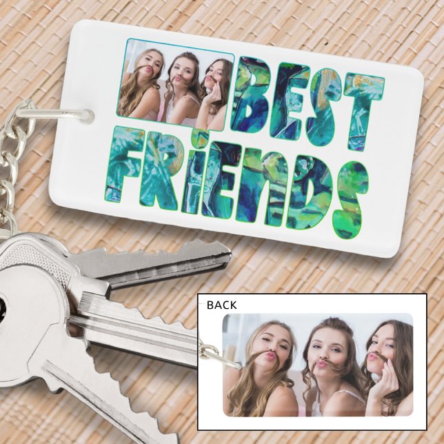 Modern BEST FRIENDS 2 Photos Teal Turquoise Keychain (Creator Uploaded)