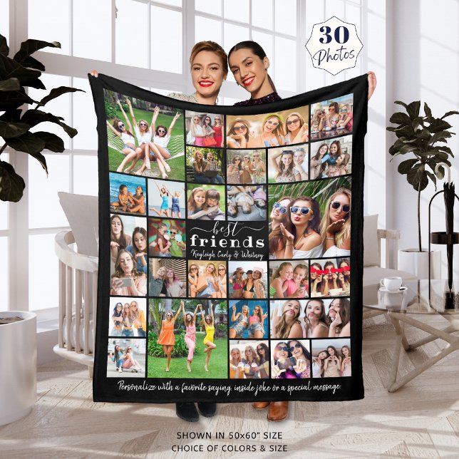 Modern BEST FRIENDS 30 Photo Collage Personalized Fleece Blanket (Creator Uploaded)