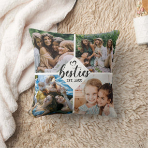 Modern Best Friends 4 Photo Collage Besties Throw Pillow