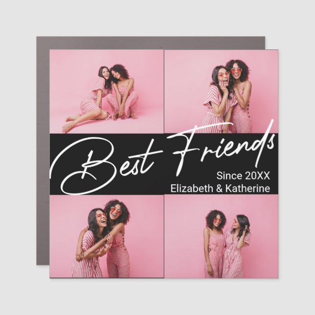 Modern Best Friends 4 Photo Collage Gift Car Magnet (Front)