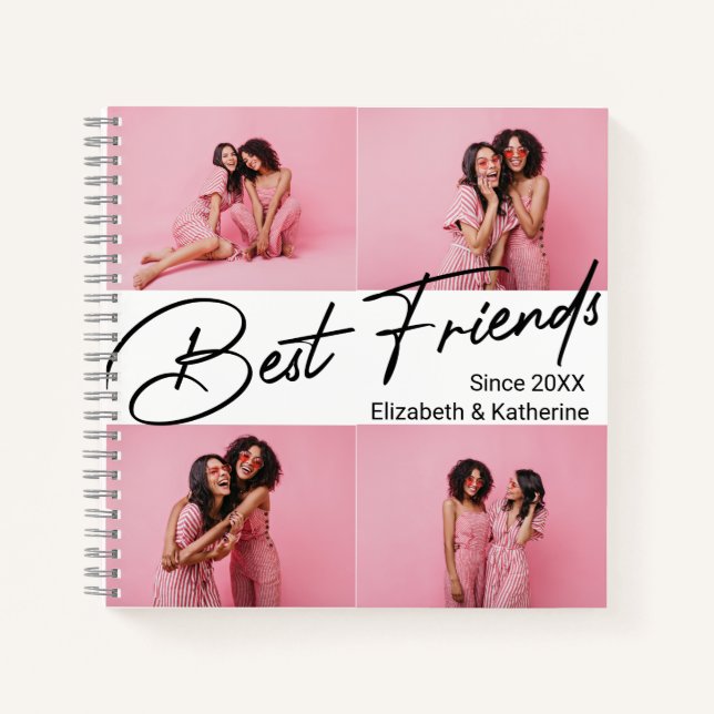Modern Best Friends 4 Photo Collage Gift Notebook (Front)