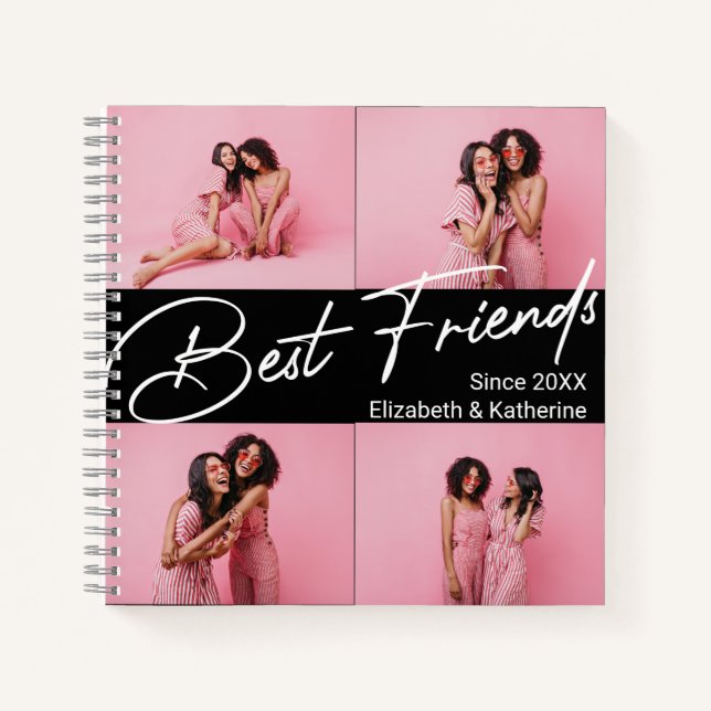 Modern Best Friends 4 Photo Collage Gift Notebook (Front)