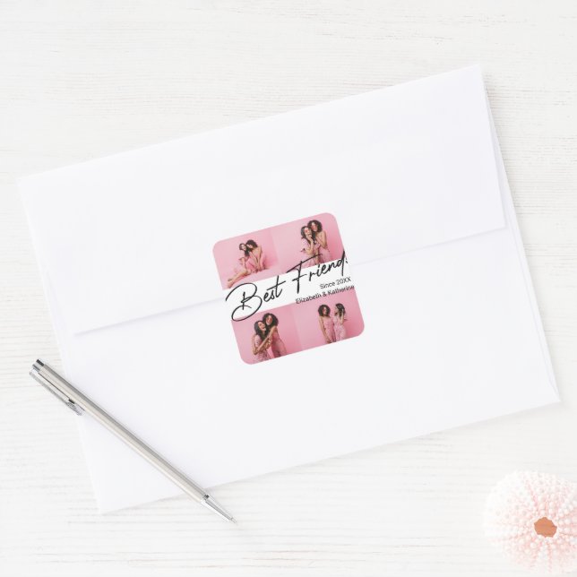 Modern Best Friends 4 Photo Collage Gift Square Sticker (Envelope)