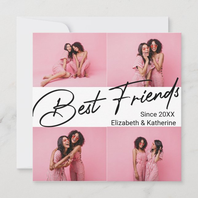 Modern Best Friends 4 Photo Collage Gift Thank You Card (Front)