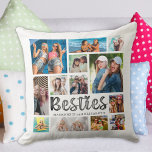 Modern Best Friends BESTIES 13 Photo Collage Throw Pillow<br><div class="desc">Create a modern photo collage keepsake throw pillow for your best friend with 13 pictures and the title BESTIES in a trendy hand lettered typography and personalized with names or your custom text against an editable black background color. Makes a memorable gift for your BFF's birthday, as a graduation gift...</div>