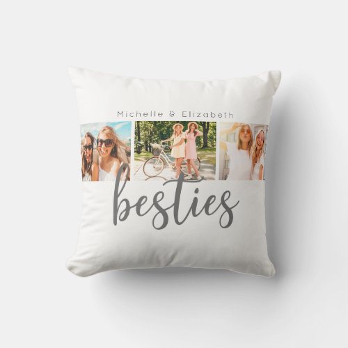 Modern Best Friends Besties Photo Collage Throw Pillow