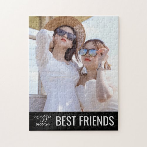 Modern Best Friends Besties Photo Custom Names Jigsaw Puzzle