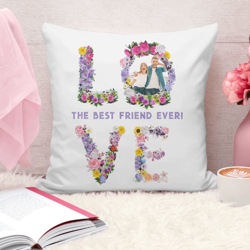 Modern Best Friends BFF Photo LOVE letters Throw Pillow