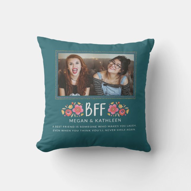 Modern Best Friends BFF Photo Throw Pillow (Front)