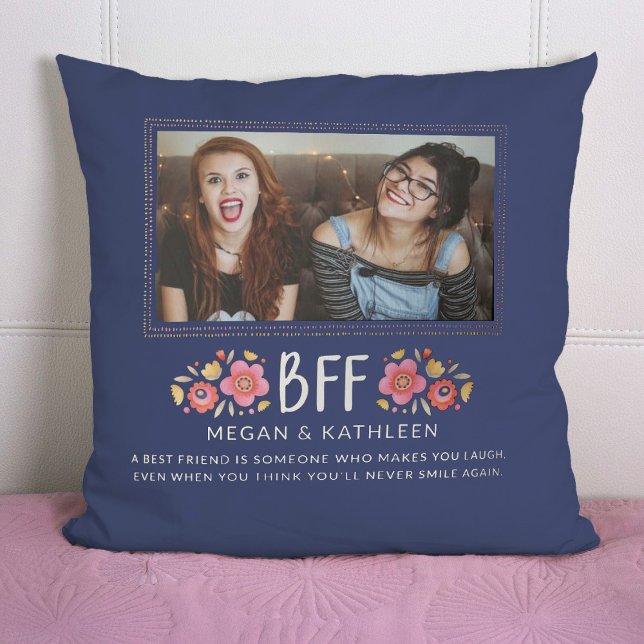 Modern Best Friends BFF Photo Throw Pillow (A cute best friends photo pillow. personalize it with your names and a short message.)