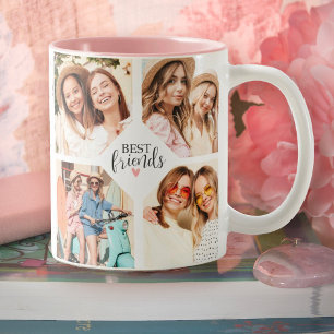 Modern Best Friends Bff Script Photo Collage Two-Tone Coffee Mug