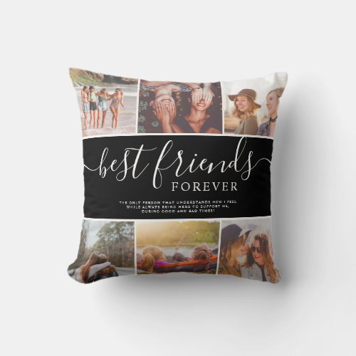 Modern best friends black name photo collage grid throw pillow