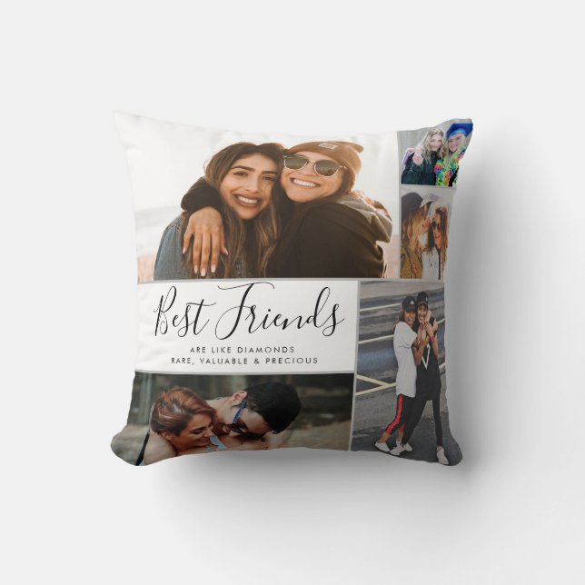 Modern Best Friends Collage BFF Besties Chic Quote Throw Pillow (Front)