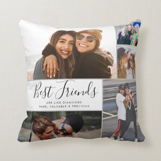 Modern Best Friends Collage BFF Besties Chic Quote Throw Pillow