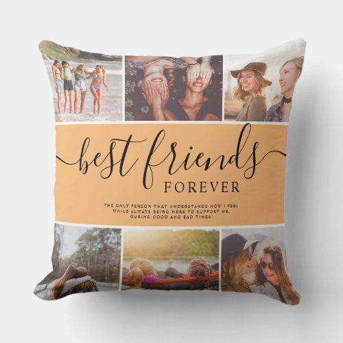 Modern best friends coral name photo collage grid throw pillow