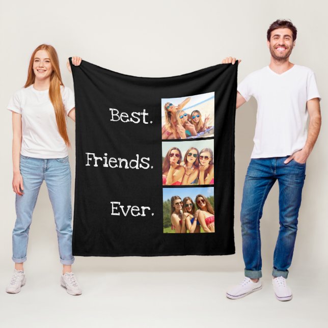 Modern Best Friends Ever 3 Photo Collage Black Fleece Blanket (In Situ)