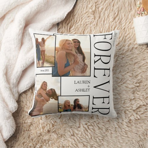 Modern Best Friends Forever 4 Photo Collage Throw Pillow