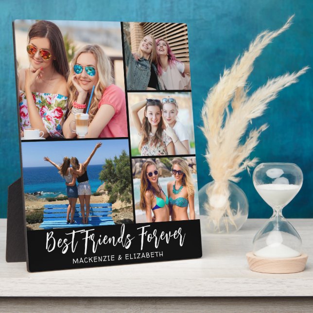 Modern BEST FRIENDS FOREVER 5 Photo Collage Plaque (Side)
