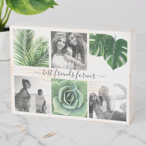 Modern best friends forever 6 photo collage wooden wooden box sign