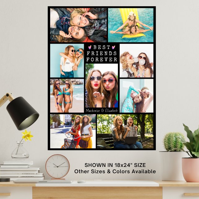 Modern BEST FRIENDS FOREVER 9 Photo Collage Names Poster (Creator Uploaded)