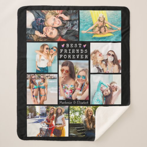 Modern BEST FRIENDS FOREVER 9 Photo Personalized Sherpa Blanket