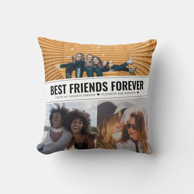 Modern Best Friends Forever BFF 3 Photo Collage Throw Pillow (Front)
