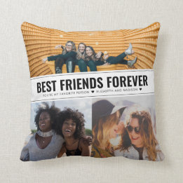 Modern Best Friends Forever BFF 3 Photo Collage Throw Pillow