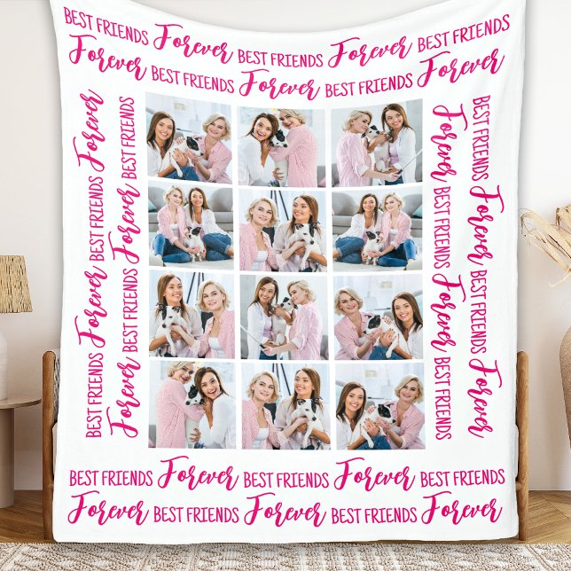 Modern BEST FRIENDS FOREVER Custom 12 Photo Fleece Blanket (Creator Uploaded)