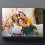 Modern Best Friends Forever Friendship  Plaque<br><div class="desc">Celebrate your unbreakable bond with this cute and simple custom friendship photo display for best friends. This stylish BFF plaque features your favorite horizontal photo with “besties” elegantly overlaid in white lettering. A perfect keepsake for women, this plaque makes a thoughtful graduation gift or a meaningful way to cherish special...</div>