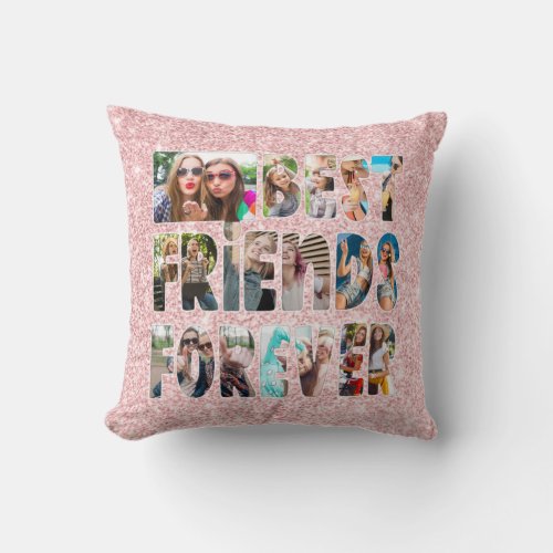 Modern BEST FRIENDS FOREVER Letters Photo Glitter Throw Pillow