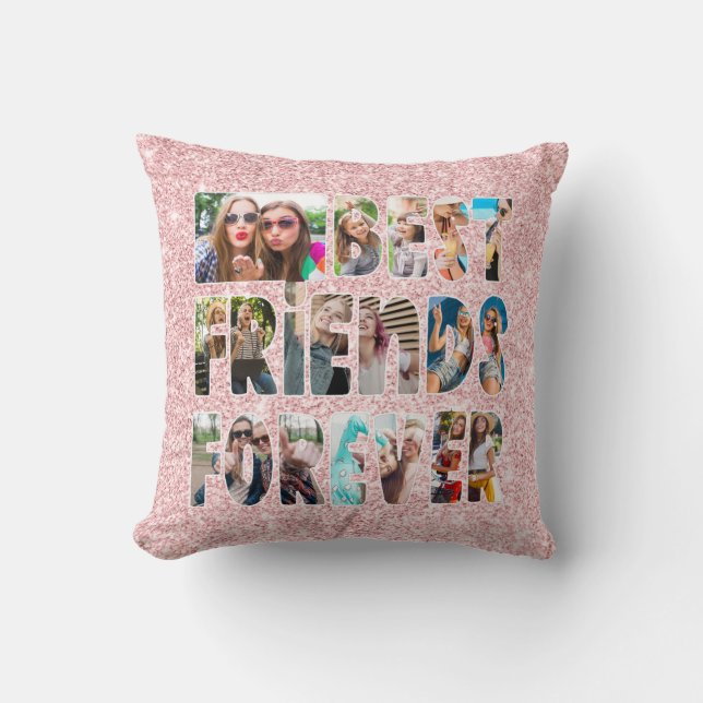 Modern BEST FRIENDS FOREVER Letters Photo Glitter Throw Pillow (Front)