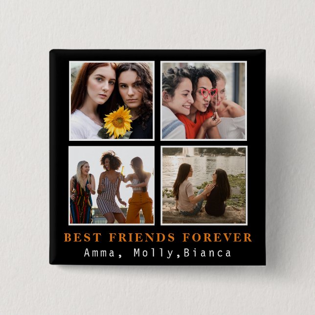 Modern Best Friends Forever Photo Collage | Bestie Button (Front)