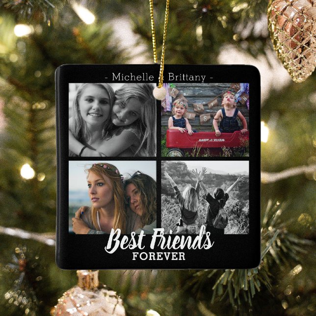 Modern Best Friends Forever Photo Collage | Bestie Ceramic Ornament (Creator Uploaded)